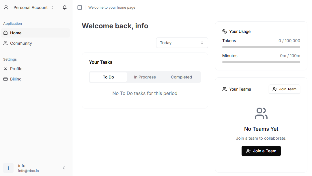 Personal Account dashboard
