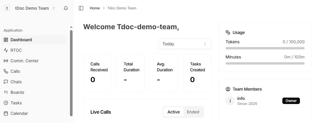 Team Account dashboard
