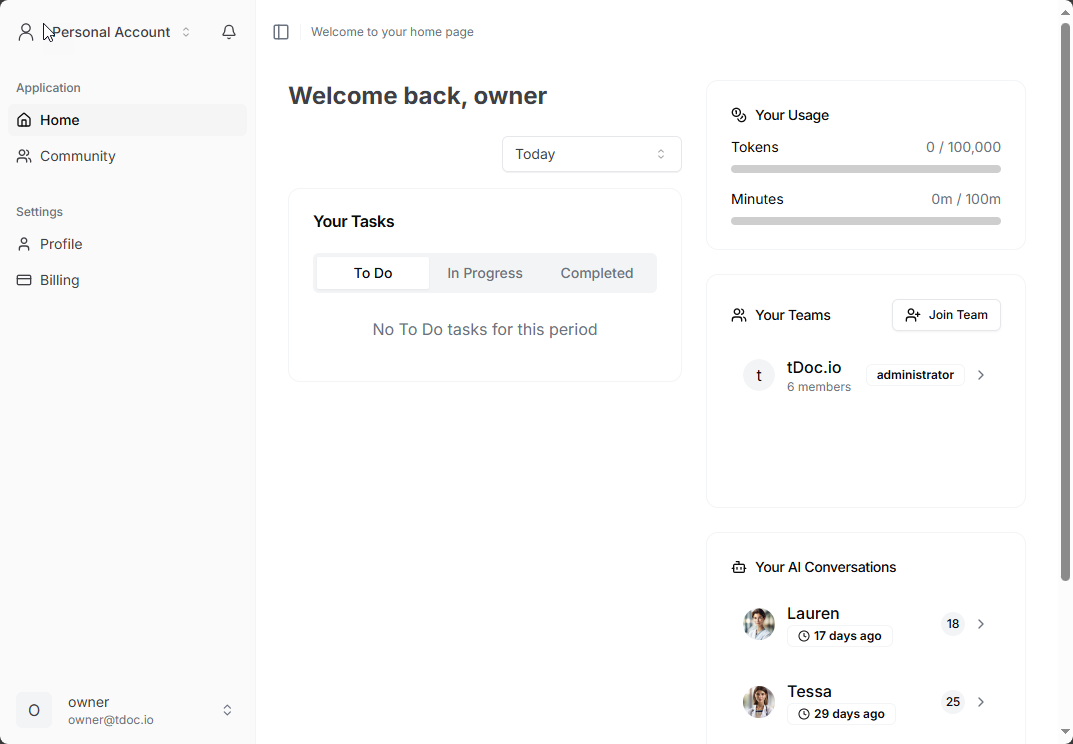 Personal Account Dashboard