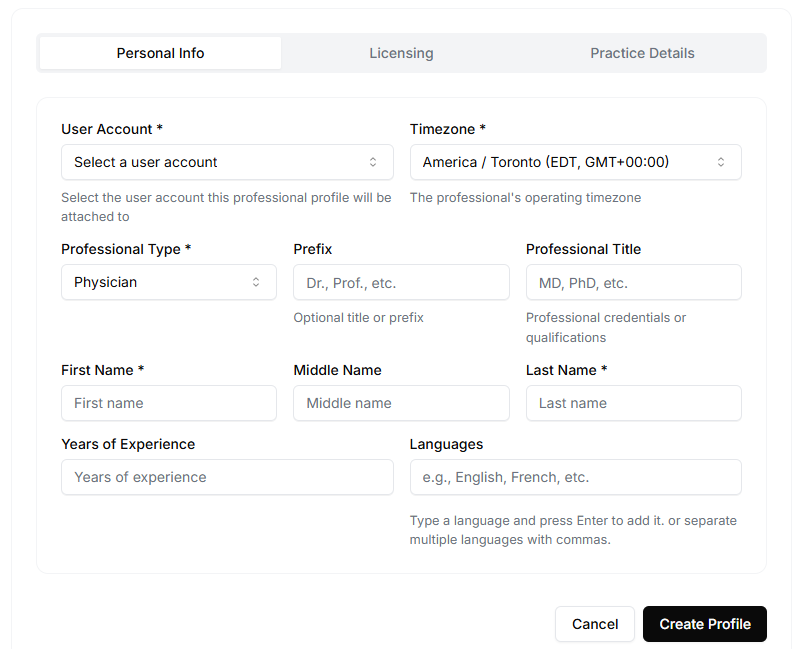 Add Professional Profile